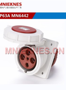 高品质4孔63A暗装斜座 工业插座IP67 MN6442防水插座三相四线3P+E