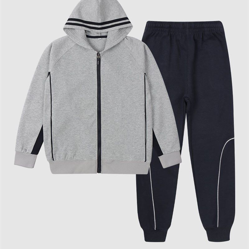 简约风学生校服浅灰连帽运动上衣藏青长裤白色条纹秋冬季套装园服,童装/婴儿装/亲子装,校服/园服,淘宝优惠券,粉丝福利购,淘宝优惠卷