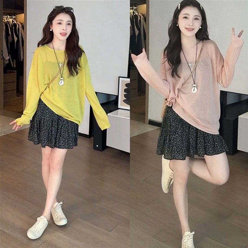 韩系时尚穿搭一整套女夏休闲 百搭长袖防晒罩衫显瘦碎花短裙,女装/女士精品,时尚套装,淘宝优惠券,粉丝福利购,淘宝优惠卷
