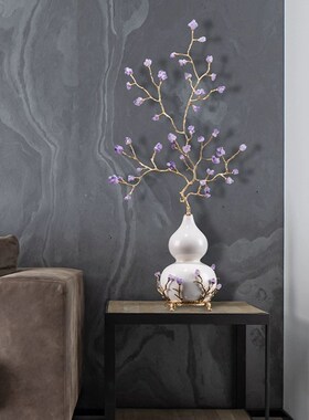 紫气东来新中式紫水晶发财树葫芦摆件客厅办公玄关装饰品乔迁礼物