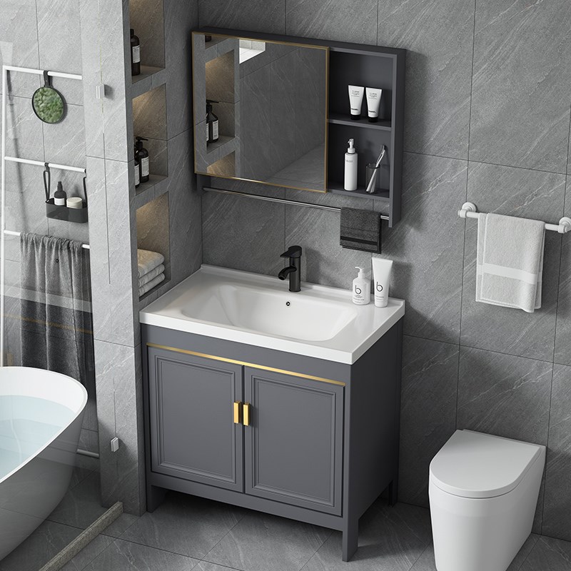 太空铝落地式浴室柜洗手盆柜组合洗脸盆现代简约一体卫生间洗脸盆