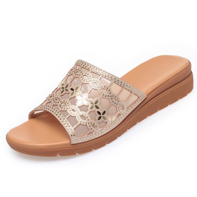坡跟厚底拖鞋女夏外穿时尚网纱平底凉拖妈妈一字拖中年女士凉鞋拖,女鞋,一字拖,淘宝优惠券,粉丝福利购,淘宝优惠卷