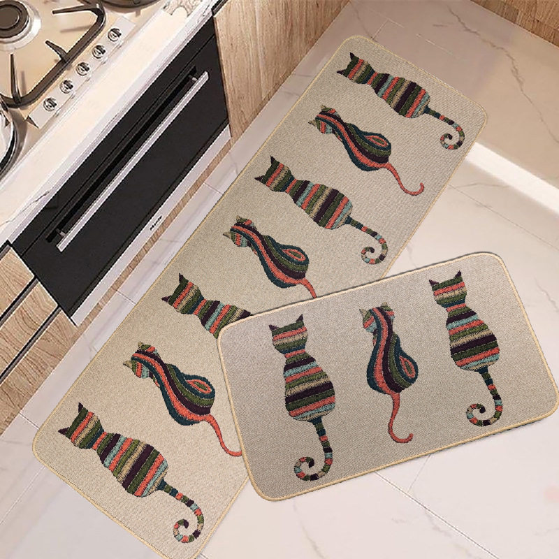 亚麻厨房卫生间入户门通用地垫简约易打理防油吸水耐脏防滑垫脚垫