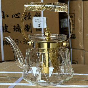 高硼硅玻璃茶壶锈钢过滤花茶漏壶耐高温不家用平光钻石壶
