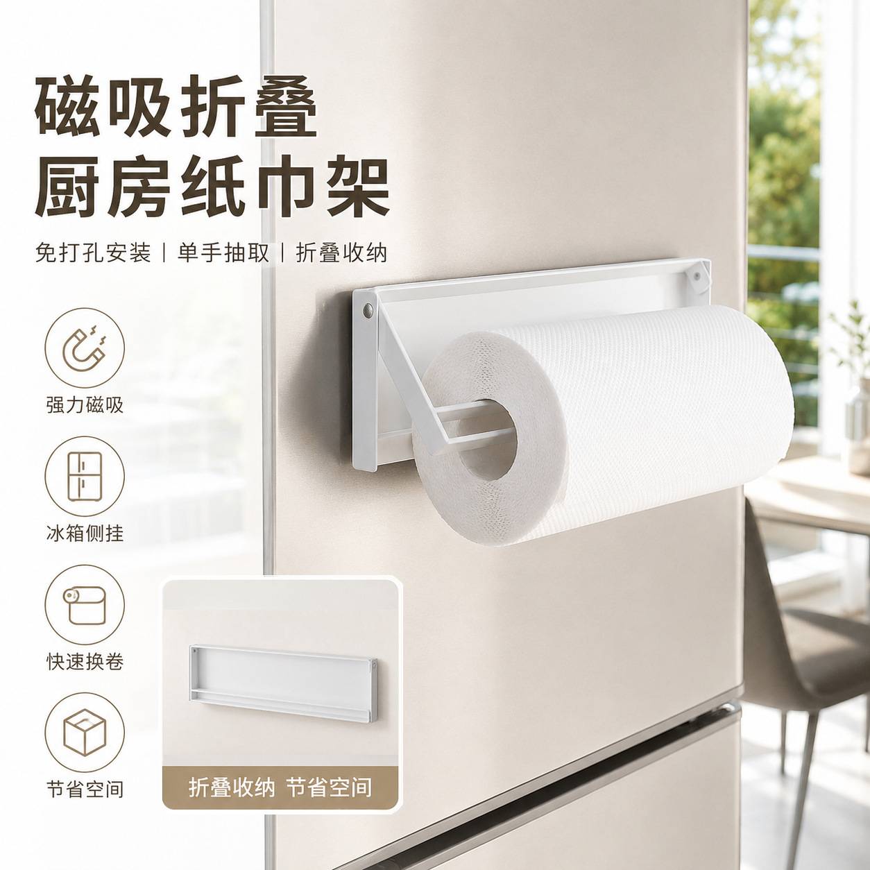 厨房磁吸卷纸架免打孔橱柜纸巾