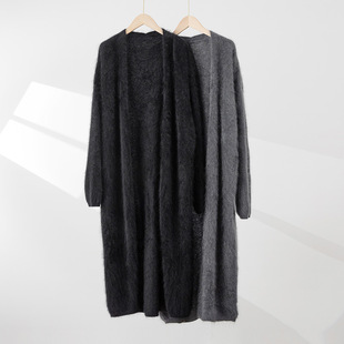 【刘雯同款】重磅拉绒中长款过膝山羊绒开衫100山羊绒女外套宽松