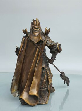 二指关公铜像摆件铜武财神横刀关二爷镇宅招财门厅聚财供奉家居