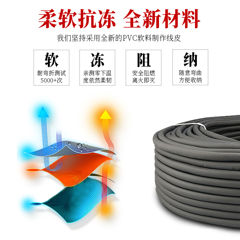 国标铜芯3芯电线户外防冻防水护套线1.5 2.5 4 6平方电缆线电源线