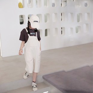 儿童工装背带裤夏季装2023新款男女童休闲裤子简约风中大童连体裤