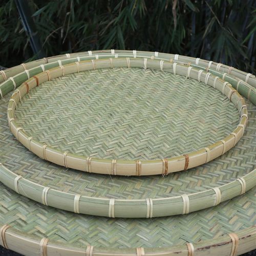 竹编簸箕家用干货晾晒无孔工白簸箕宴藤编平底筛子广西手工筛子