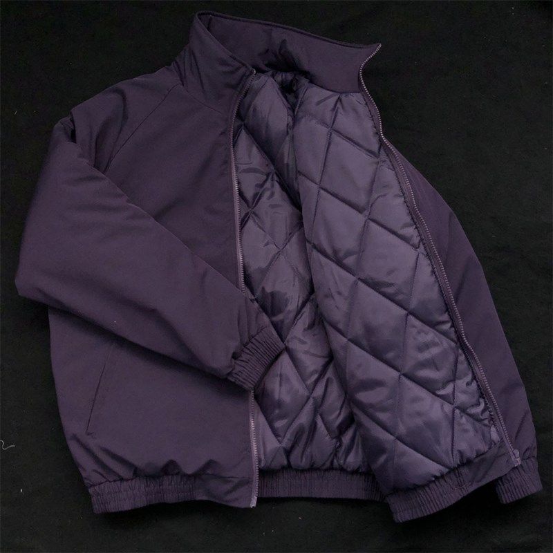紫色短款棉服高级感男士冬季外套菱格深紫色棉衣男生飞行员夹克男