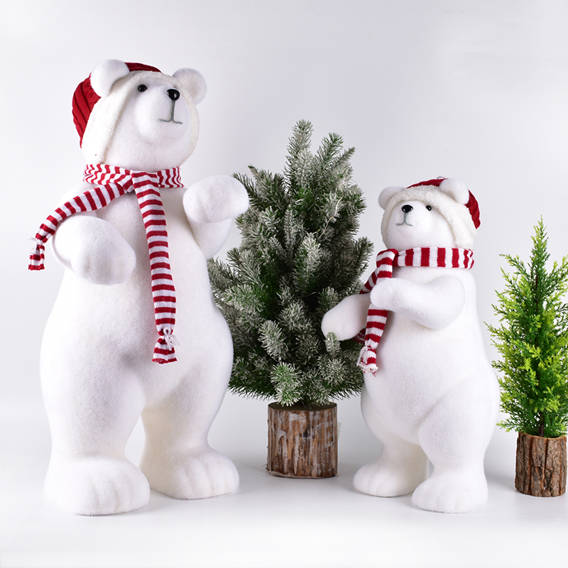 节庆用品欧式北极熊圣诞节场景商场橱窗摆饰拍摄道具植绒熊泡沫熊