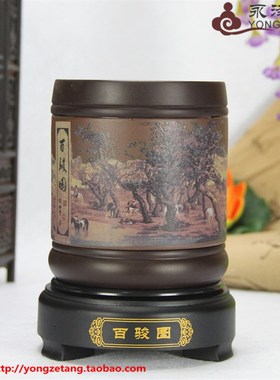 活性碳雕竹炭梅兰竹菊笔筒工艺品送礼家居办公创意装饰品礼品