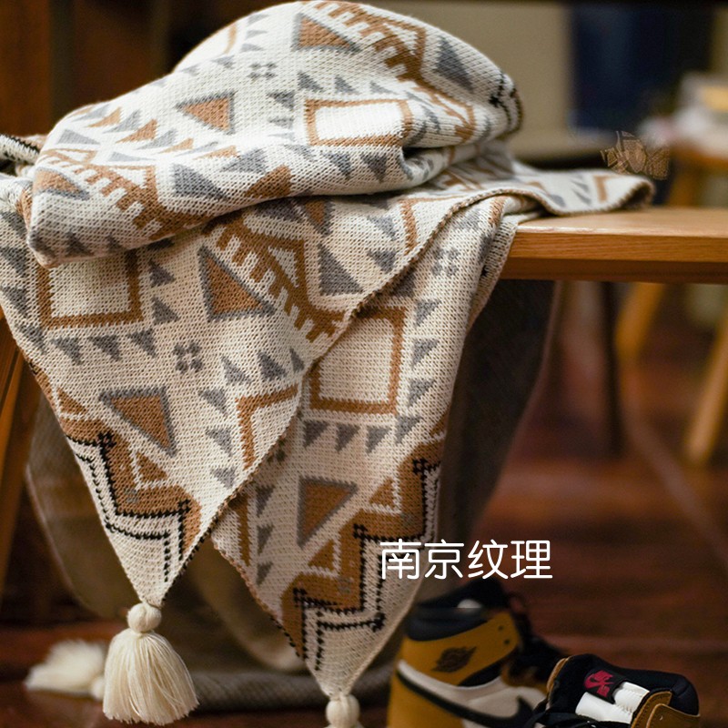 印第安几何花纹针织毛线毯子单人午睡毯沙发盖毯卧室搭巾床尾毯