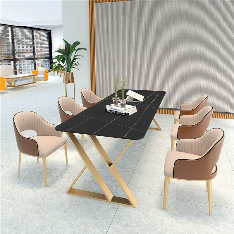 简约岩板会议桌北欧大理石办公桌椅组合休闲洽谈接待长方形书桌子