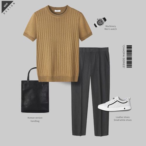 男士短袖t恤夏季新款套装上衣高腰西装裤两件套九分灰色休闲西裤