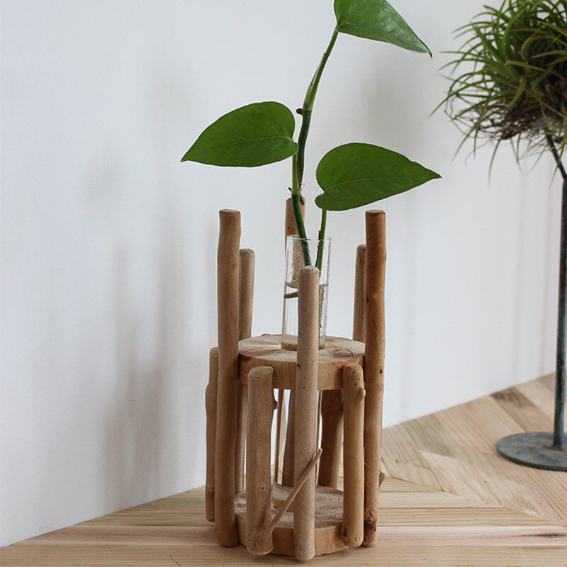 花瓶水培植物实木玻璃器皿室内绿植花卉创意桌面花盆摆件新品包邮