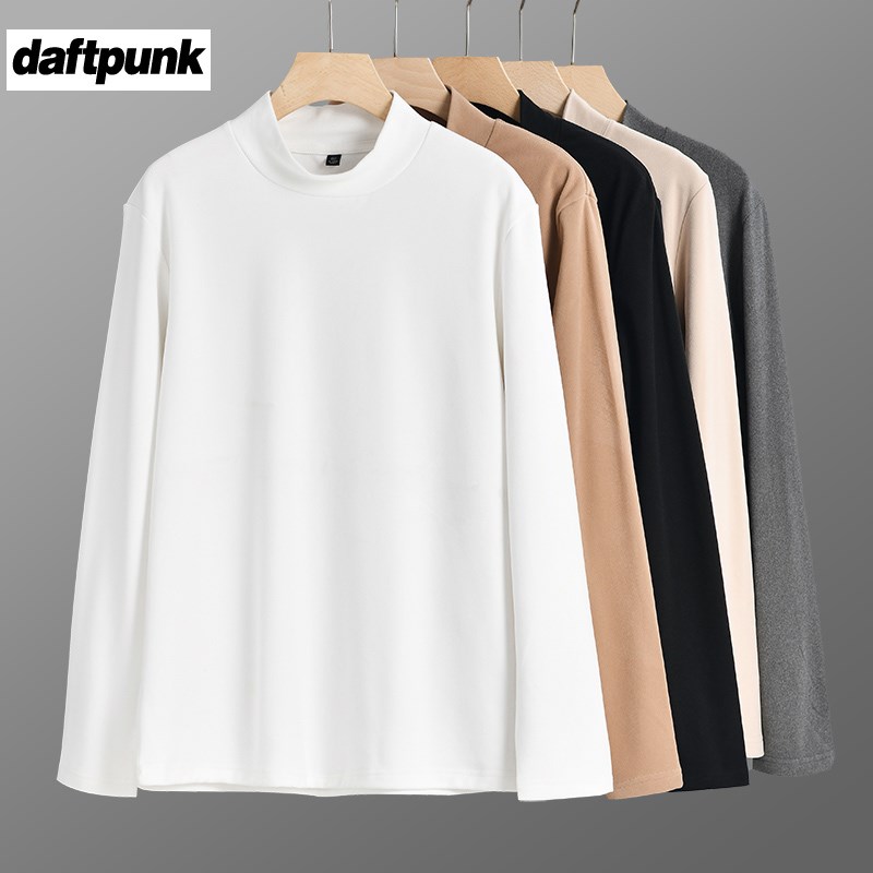 270G重磅加厚半高领打底衫男士长袖春秋美式白色中领t恤德绒卫衣