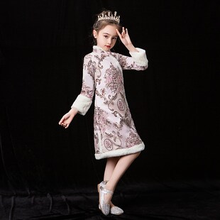 女童旗袍长袖加厚改良小孩唐装儿童中国风国潮古筝演出服冬季童装