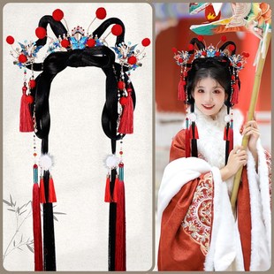 古装 懒人假发包发箍古风明制新年戏曲财神毛球发冠发夹 汉服一体式