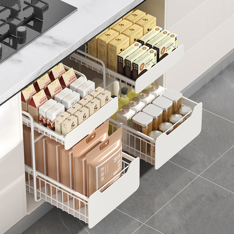 厨房下水槽置物架多功能抽拉式双层收纳架调料碗碟橱柜拉篮分层架