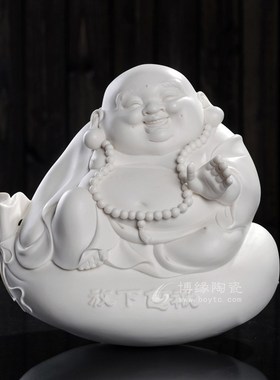 放下包袱  不倒翁弥勒笑佛摆件 德化白瓷个性弥勒家居装饰工艺品
