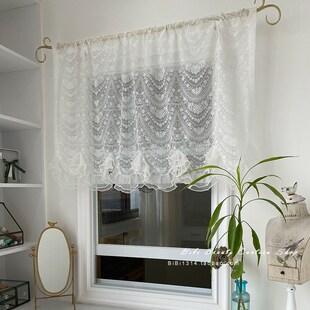 法式蕾丝网眼纱波浪纹珍珠花边小门帘小窗帘小半帘装饰帘成品定制