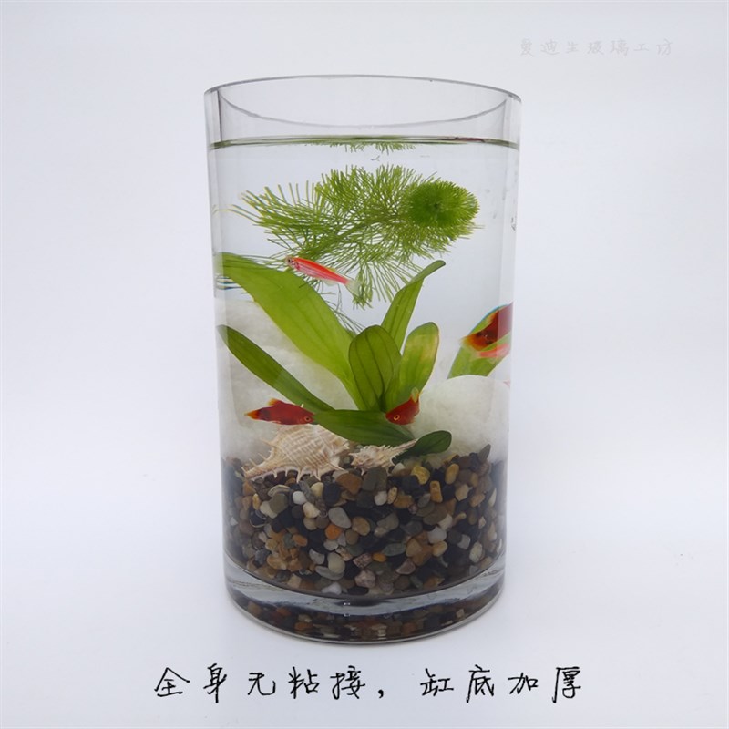 包邮大小玻璃鱼缸圆筒鱼缸圆柱形圆桶型鱼缸简约插花富贵竹花瓶