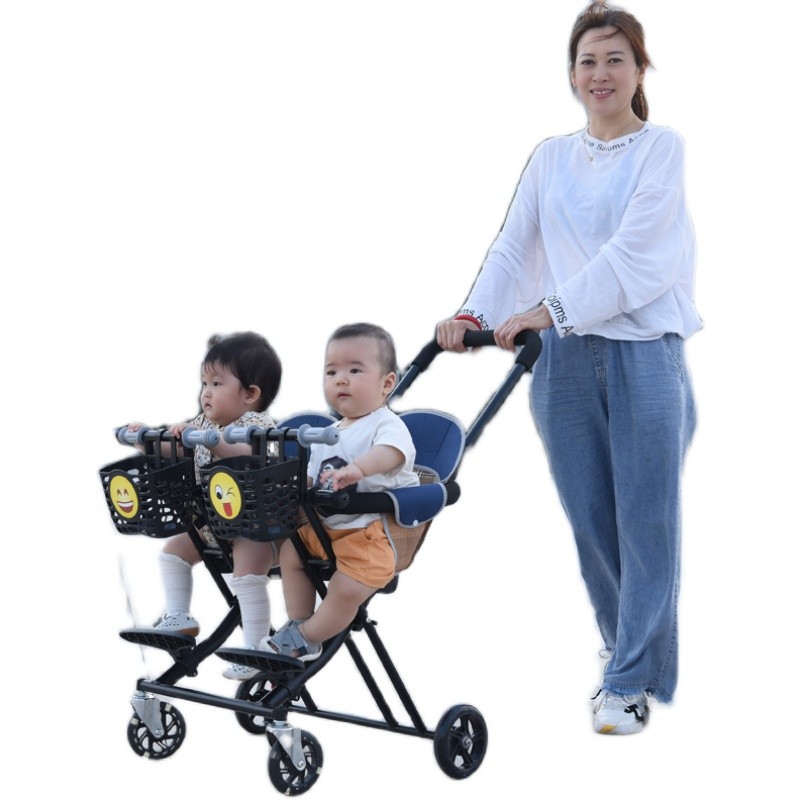 双胞胎溜娃神器大踏板双人推车轻便折叠婴儿小孩可折叠儿童手推车
