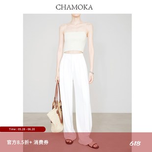 裤 夏莫卡防透白色阔腿裤 垂感西装 子加长直筒裤 夏9655 女薄新抗皱裤