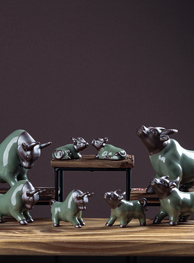 牛摆件陶瓷个性创意招财牛桌面茶宠花宠办公室车载装饰品生肖礼品