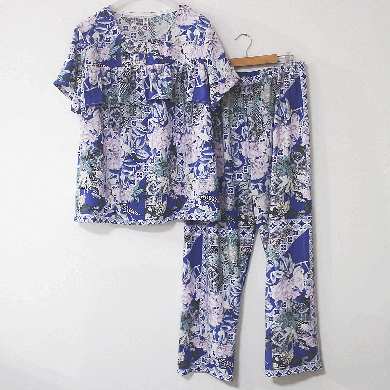 防走光套装高端棉绸睡衣睡裤碎花睡衣/家居服套装