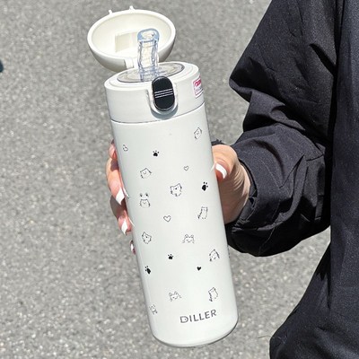 高颜值带吸管保温杯产妇水杯子女新款2024大容量学生儿童上学专用