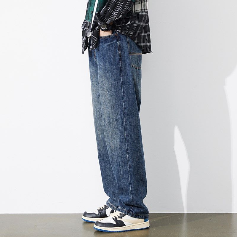 雅仓牛仔裤男宽松直筒阔腿坠感拖地秋季男士休闲加绒加厚百搭裤子