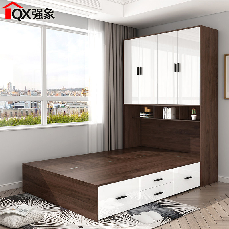 北欧床柜一体床1米2榻榻米落地箱体储物床1.35米1.8米飘窗床M3,住宅家具,板式床,淘宝优惠券,粉丝福利购,淘宝优惠卷