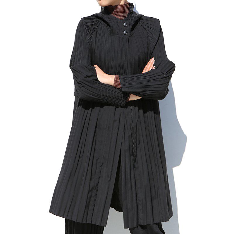 ORSOtoGO褶皱风衣a型极简连帽中长款外套春装宽松大码女装2025新