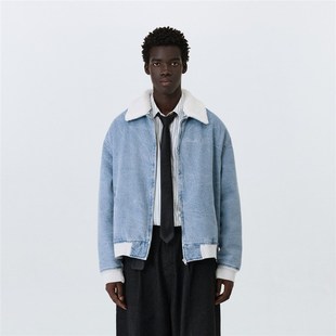 ATRY可拆羊羔领撞色洗水夹棉牛仔外套 秋冬季保暖24新款翻领夹克