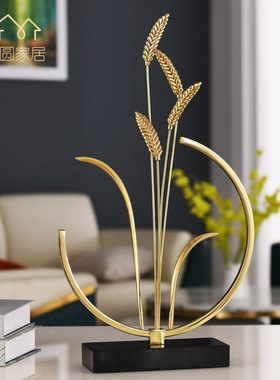 轻奢黄铜大麦摆件客厅玄关电视柜乔迁新居开业礼品新中式家居饰品