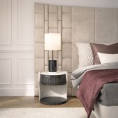 北欧简约圆形大理石床头柜意式 极简小户型皮质床边柜黑胡桃储物柜