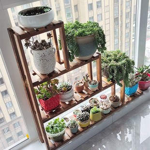 阶梯花架创意台阶花架层架木质可移动防腐木头窗台多肉花架落地式