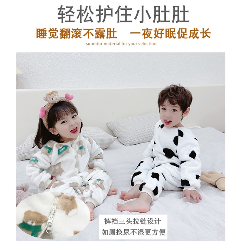 儿童连体睡衣冬季宝宝加绒加厚爬服男童女童家居服婴儿珊瑚绒睡袋