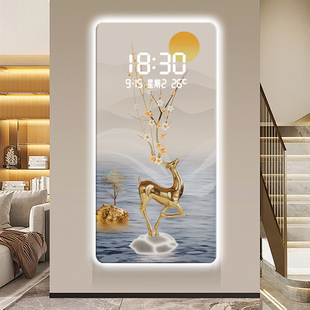 入户玄关装饰画钟表挂钟LED数字电子时钟高级感客厅走廊过道挂画