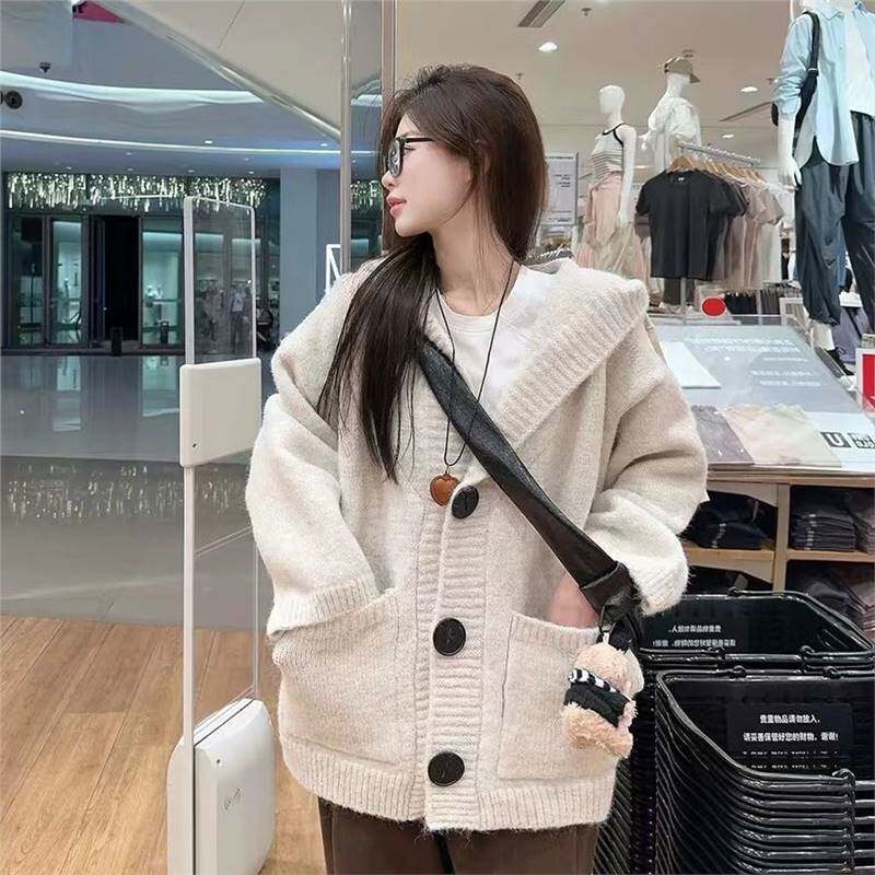 女外套秋冬款毛衣带帽子连帽大肚大码呢大衣