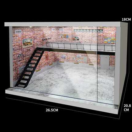 灯光版双层车模展厅 1/64模型场景拼装车库 车模停放场景