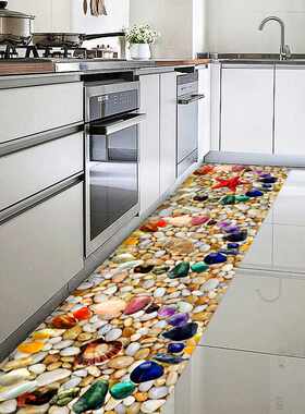 彩色鹅卵石3d立体地贴厨房浴室自粘可移除地板贴仿真石头防水贴纸