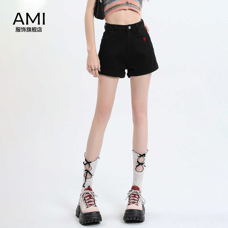 AMI官方 2026美式黑色牛仔短裤女春季正品小个子高腰显瘦辣妹a字
