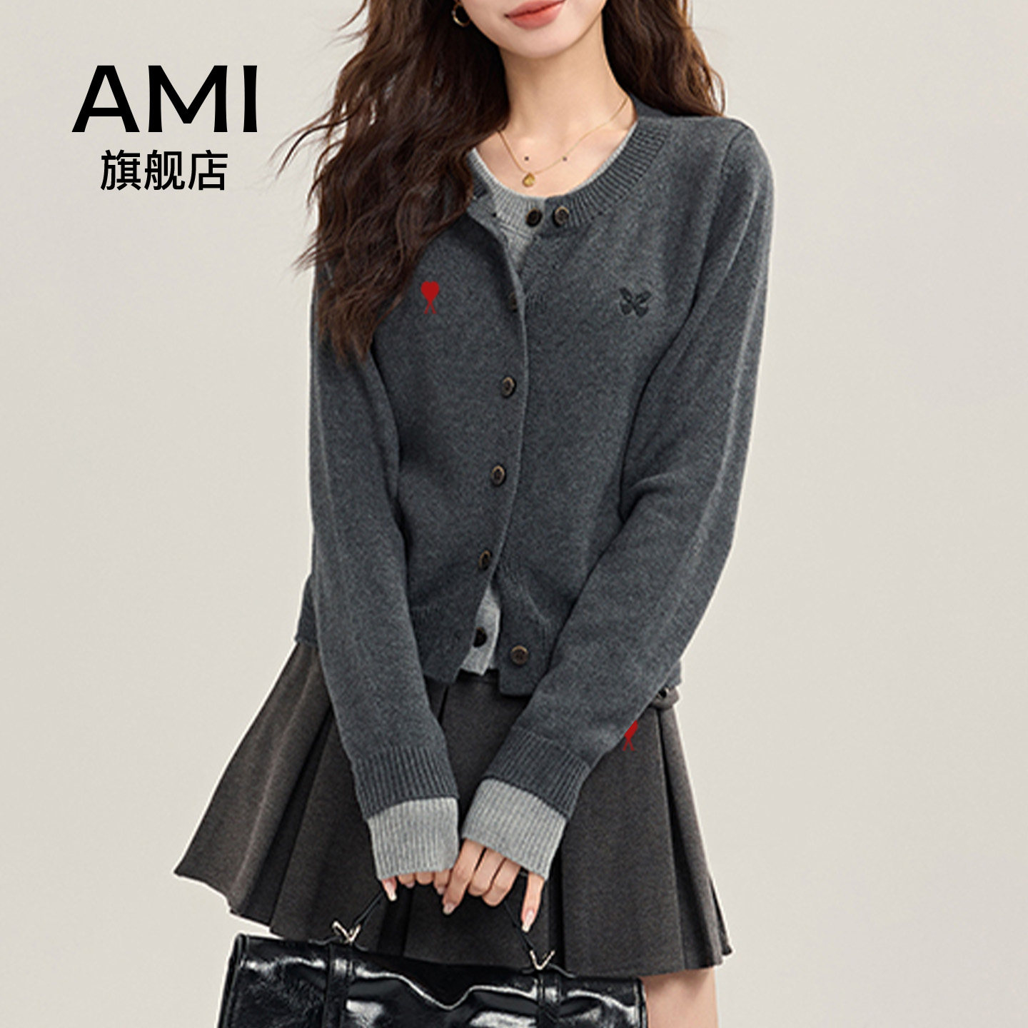 灰色假两件毛衣开衫女装初春春学院风针织打底衫内搭上衣显瘦