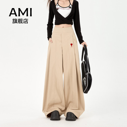 AMI官方韩系慵懒风阔腿休闲裤女2026春季新款高腰宽松显瘦直筒裤