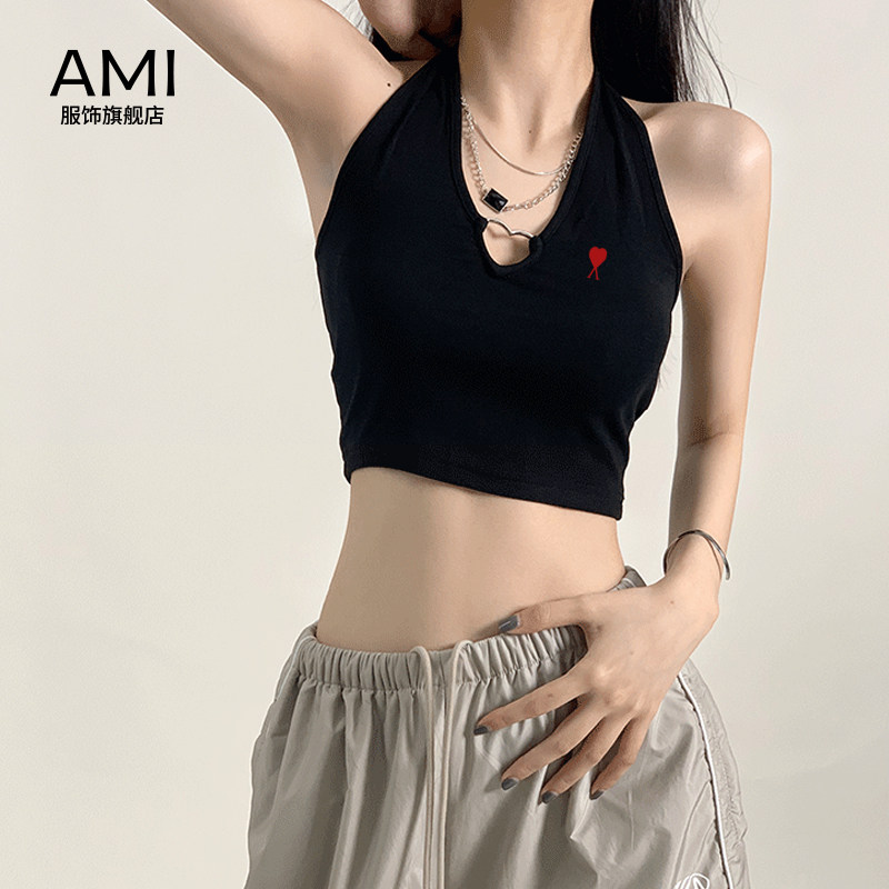 AMI官方 2026美式黑色挂脖抹胸吊带背心女春季辣妹上衣美背露肩内