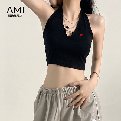 AMI官方 2026美式黑色挂脖抹胸吊带背心女春季辣妹上衣美背露肩内